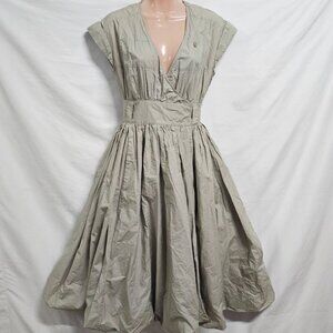 H&M Wrap Fit & Flare Midi Dress Women Size 4 Beige Lined Poplin